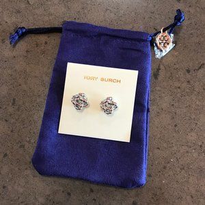 Tory Burch Rope Knot Silver Stud Earrings